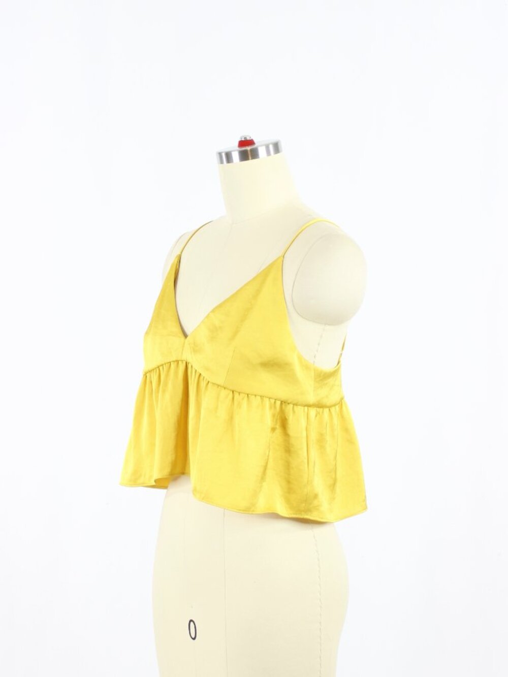 Aritzia LITTLE MOON Lover Gold Yellow Satin Cropped Peplum Tank Top, Size S - Picture 4 of 16